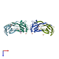 PDB entry 1q8m coloured by chain, top view.