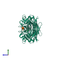 Homo dimeric assembly 1 of PDB entry 1q8p coloured by chemically distinct molecules, side view.