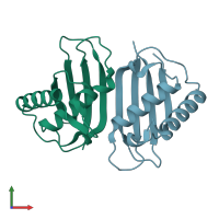 PDB entry 1q8r coloured by chain, front view.