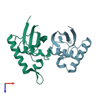 PDB entry 1q8r coloured by chain, top view.