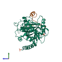 PDB entry 1q8t coloured by chain, side view.