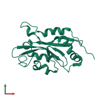 Monomeric assembly 1 of PDB entry 1q8x coloured by chemically distinct molecules, front view.