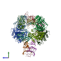 PDB entry 1q95 coloured by chain, side view.