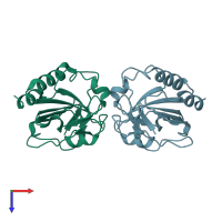 PDB entry 1q98 coloured by chain, top view.