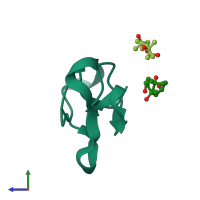 PDB entry 1q9b coloured by chain, side view.