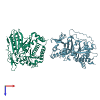 PDB entry 1q9j coloured by chain, top view.