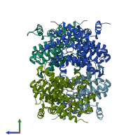 PDB entry 1q9m coloured by chain, side view.