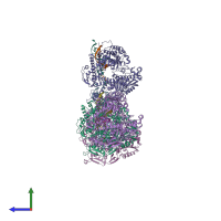 PDB entry 1q9x coloured by chain, side view.