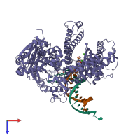 PDB entry 1q9y coloured by chain, top view.