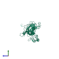 PDB entry 1qa1 coloured by chain, side view.