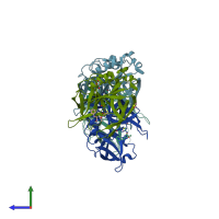 PDB entry 1qa7 coloured by chain, side view.