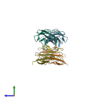 PDB entry 1qa9 coloured by chain, side view.