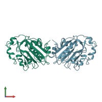 PDB entry 1qae coloured by chain, front view.