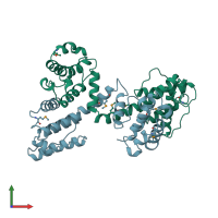 PDB entry 1qag coloured by chain, front view.