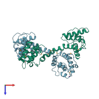 PDB entry 1qag coloured by chain, top view.