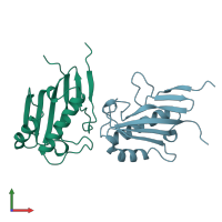 PDB entry 1qah coloured by chain, front view.