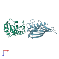PDB entry 1qah coloured by chain, top view.