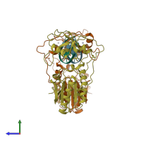PDB entry 1qai coloured by chain, side view.