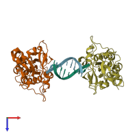 PDB entry 1qai coloured by chain, top view.