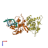 PDB entry 1qaj coloured by chain, top view.