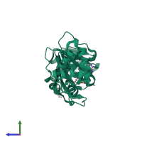 PDB entry 1qan coloured by chain, side view.