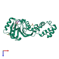 PDB entry 1qan coloured by chain, top view.