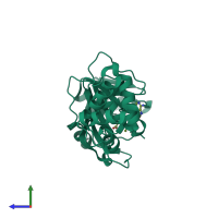 PDB entry 1qao coloured by chain, side view.