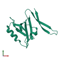PDB entry 1qau coloured by chain, front view.