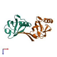PDB entry 1qav coloured by chain, top view.