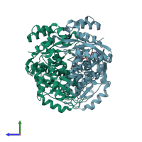 PDB entry 1qay coloured by chain, side view.