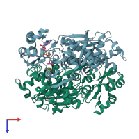 PDB entry 1qay coloured by chain, top view.