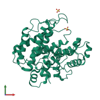 PDB entry 1qaz coloured by chain, front view.