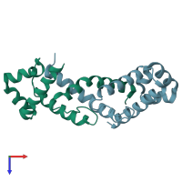 PDB entry 1qb2 coloured by chain, top view.