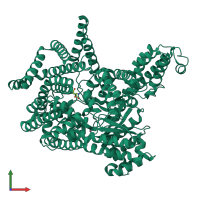 PDB entry 1qb4 coloured by chain, front view.