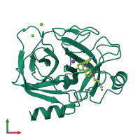 PDB entry 1qb9 coloured by chain, front view.