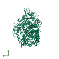 PDB entry 1qba coloured by chain, side view.