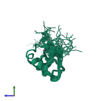 PDB entry 1qbh coloured by chain, ensemble of 20 models, side view.