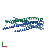 PDB entry 1qbz coloured by chain, front view.