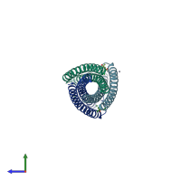 PDB entry 1qbz coloured by chain, side view.