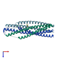 PDB entry 1qbz coloured by chain, top view.