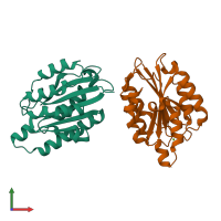 Hetero dimeric assembly 1 of PDB entry 1qc5 coloured by chemically distinct molecules, front view.