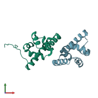 PDB entry 1qc7 coloured by chain, front view.