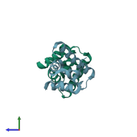 PDB entry 1qc7 coloured by chain, side view.