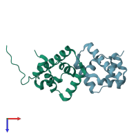 PDB entry 1qc7 coloured by chain, top view.