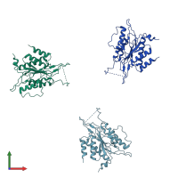 PDB entry 1qc9 coloured by chain, front view.