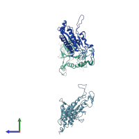 PDB entry 1qc9 coloured by chain, side view.