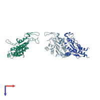 PDB entry 1qc9 coloured by chain, top view.