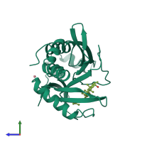 PDB entry 1qca coloured by chain, side view.