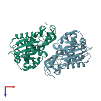 PDB entry 1qcg coloured by chain, top view.