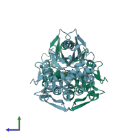 PDB entry 1qci coloured by chain, side view.